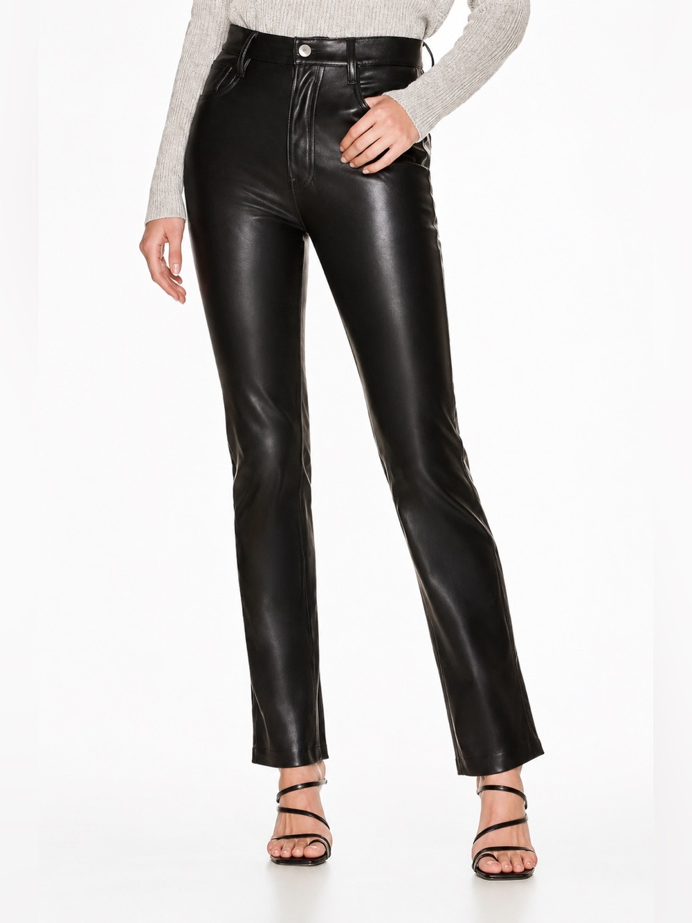 NEW 7 For All Mankind Black Faux Leather Ankle Pants Straight Stretch Small